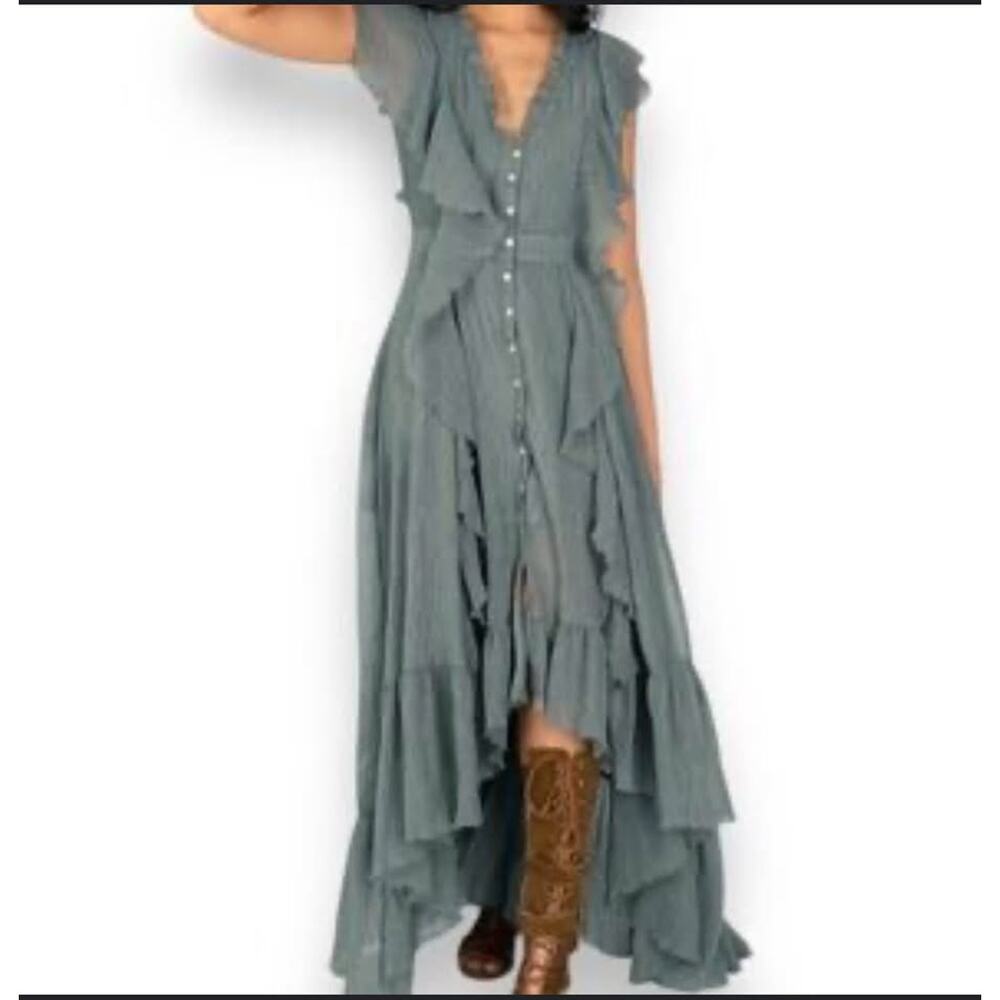 Elegant Gray Ruffled Maxi Dress